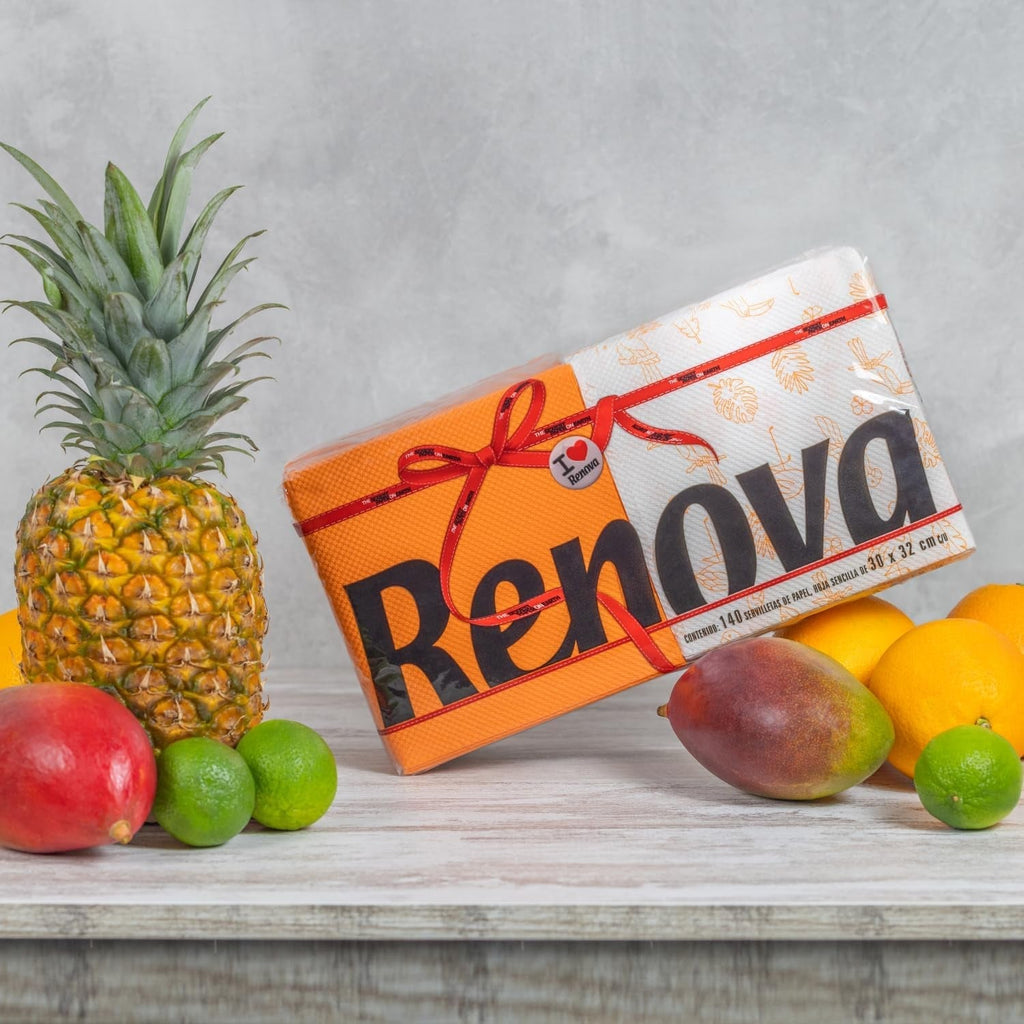 Șervețele de hârtie Renova Red Label, 140 șervețele, Jumătate alb, Decorat, Jumătate culoare, Dimensiune standard