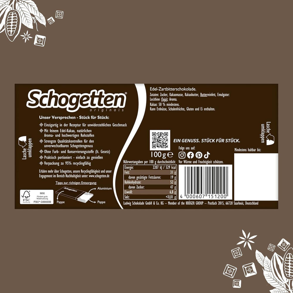 Schogetten dunkle Schokolade (50 % Kakao), 100 g