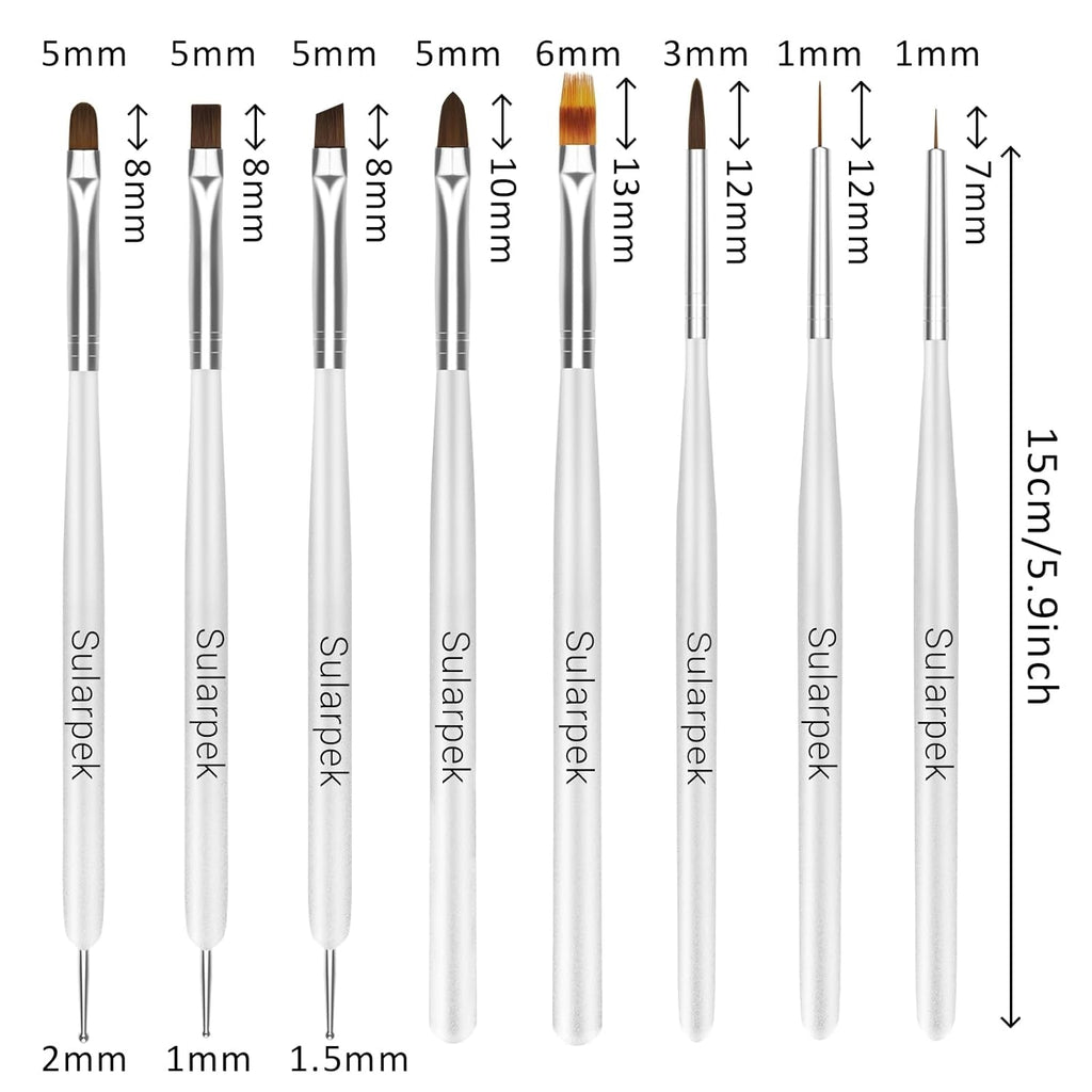Sularpek 8 Stück Nagel Pinsel Set, Pinsel Für Gelnägel, Nageldesign Pinsel, Nail Art Dotting Tools, Nailart Pinsel Für Gel Acryl Nägel Nailart