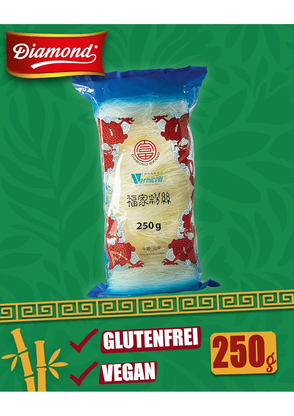 DIAMOND Glasnudeln, lange Glasnudeln, natürlich vegan und glutenfrei – 1 x 250 g