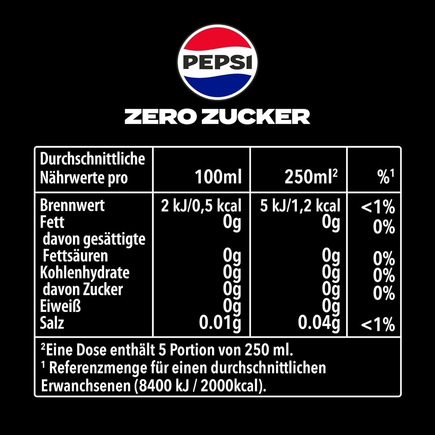 Pepsi Zero Sugar, Erfrischungsgetränk ohne Zucker, koffeinhaltige Cola, Set 6 x 1,25 Liter Alkoholfreie Getränke Naty Shop