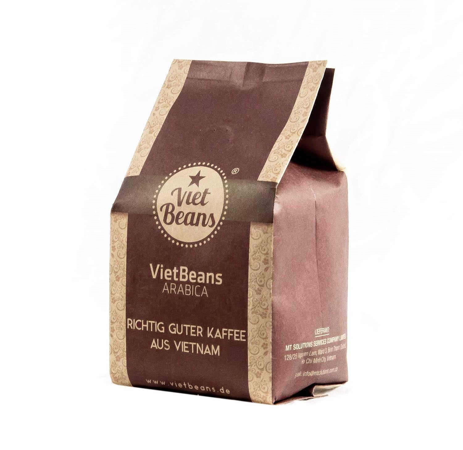 VietBeans 100% Arabica Gemahlener Röstkaffee - Kaffee säurearm gemahlen - Fruchtiger Hochlandkaffee mit Nebennote Karamell und Honig - Leicht bittere Süße - 250g
