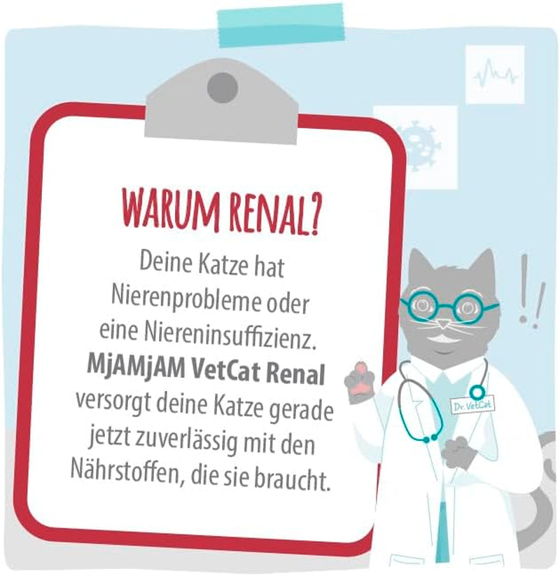 MjAMjAM VetCat - Hrană umedă premium pentru pisici - Dietă - Rinichi - Pui, pachet de 6 (6 x 200g), fără cereale