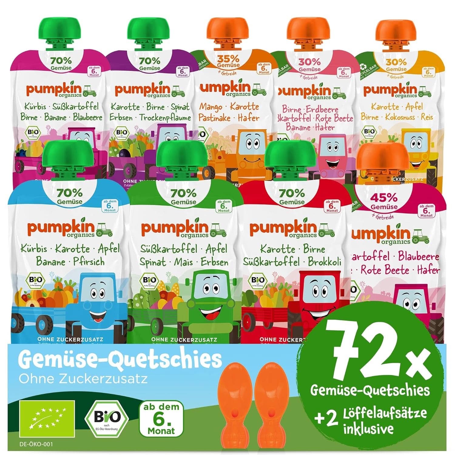 Pumpkin Organics 24Pack, Bio-Gemüsepüree, ohne Zuckerzusatz, für Babys ab 6 Monaten, 24 x 100 Gramm Mutter und Kind Naty Shop 72 x 100 Gramm