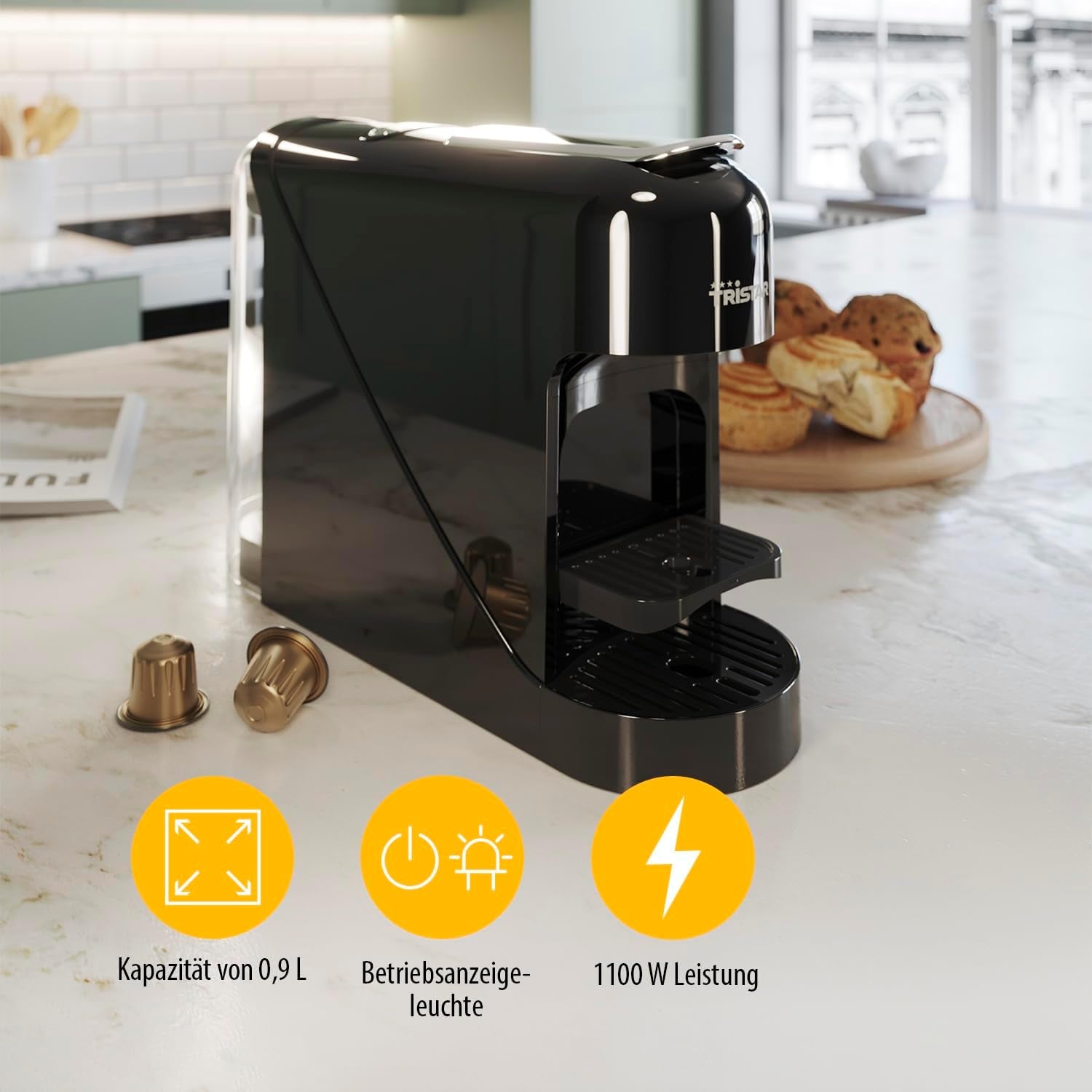 Espressor cu capsule Tristar - Compatibil cu capsulele Nespresso - Tavă de scurgere detașabilă - Rezervor de apă detașabil, spațios, de 900 ml - Presiune 20 bar - 1400 W - CM-2300