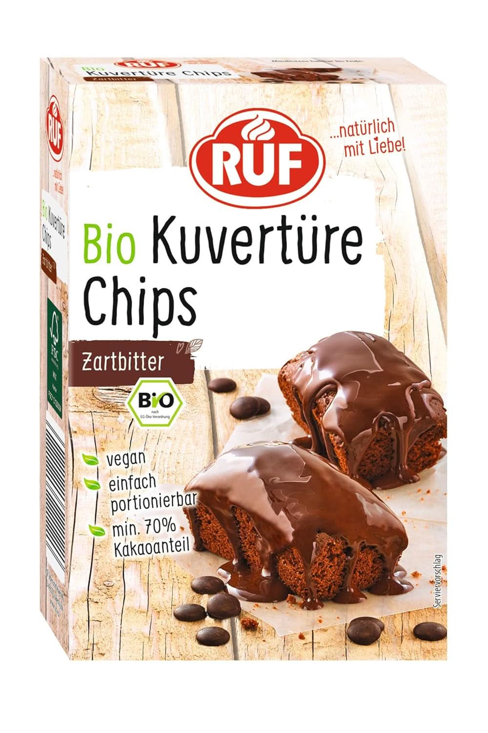 RUF Couverture Chips Ruby, 100 Gramm Glasuren und Dekor Naty Shop 150 Gramm dunkle Schokolade