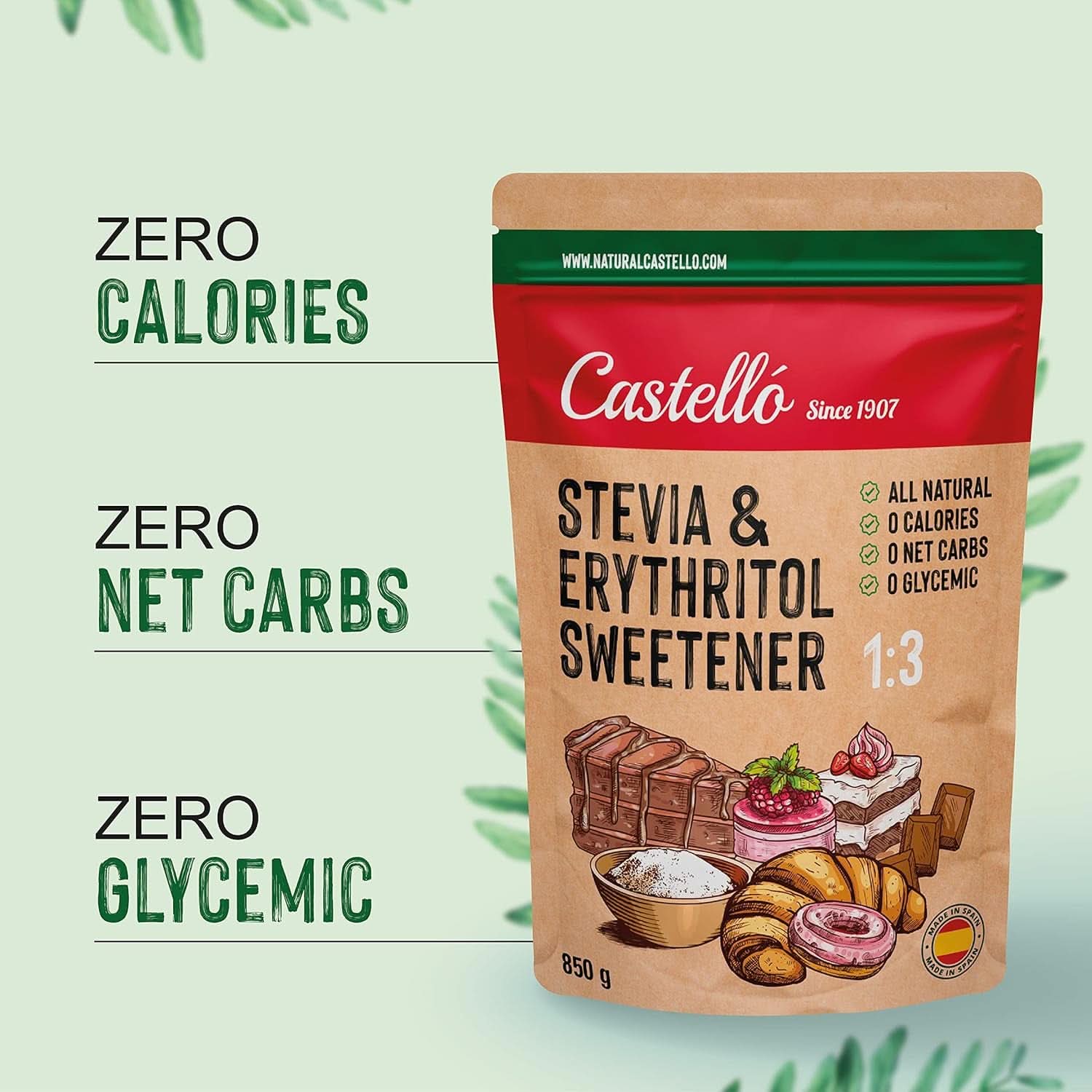 Stevia + Erythritol 1:3 Süßstoff, 1G = 3G Zucker, 850 Gramm Süßstoffe Naty Shop