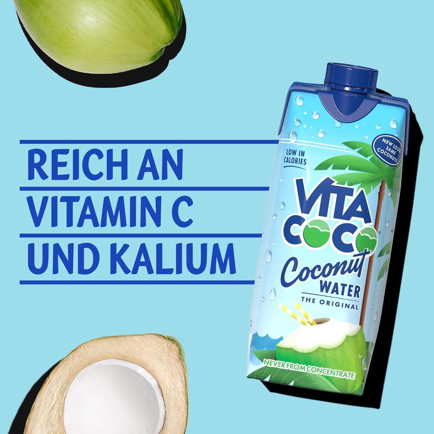 Vita Coco Pure Coconut Water 12 X 330 ml, natürliche Feuchtigkeitscreme mit Elektrolyten, glutenfrei, voller Vitamin C und Kalium. Alkoholfreie Getränke Naty Shop