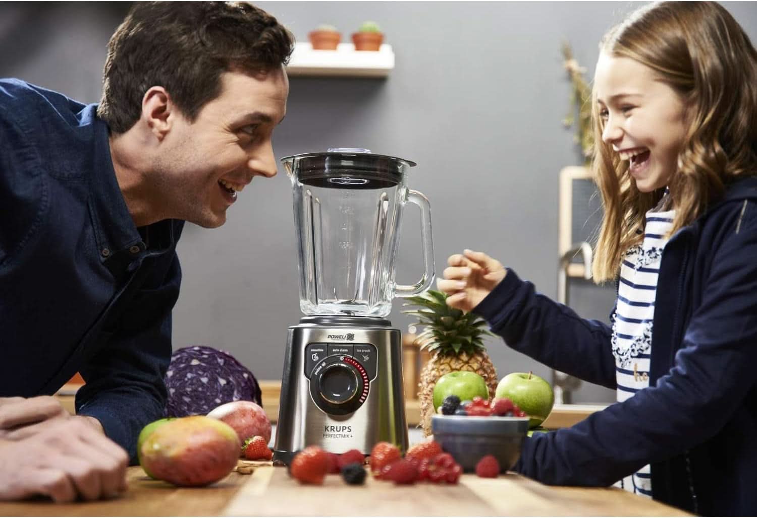 Krups KB403D Perfectmix + Hochleistungsstandmixer | 1.200 W | 28.000 U/min | 2L Glasbehälter | 3 voreingestellte Programme | Powelix-Technologie | Edelstahl/Dunkelgrau Kitchen Naty Shop