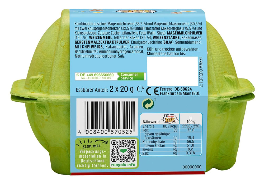 Kinder Joy 2er Pack – Eine Hälfte mit leckerer Milch- und Kakaocreme und knusprigen Kugeln, die andere Hälfte mit einer tollen Überraschung – Osterschokolade, Ostersüßigkeiten – Ostergeschenk – 40g