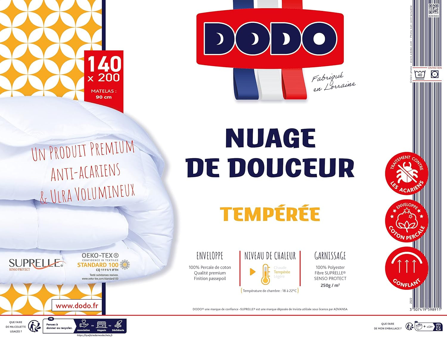 Decke, Perkal, Premium-Baumwolle, gemäßigt, 140 x 200 cm, für Einzelbett, wolkenförmige Decke, bissfest und aufblasbar, maschinenwaschbar bei 40 °C Bettdecken und Steppdecken Naty Shop