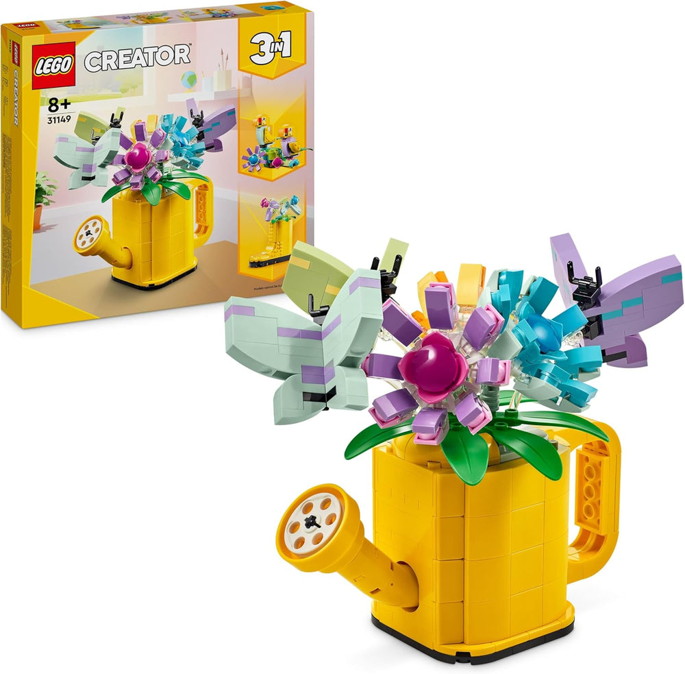LEGO Creator 3-in-1-Spielzeug mit Blumen in der Gießkanne, Gummistiefel für 2 Vögel auf einer Stange, Tierset für Mädchen, Jungen und Kinder, mit 3 Schmetterlingsspielzeugen, tolles Schreibtischzubehör, Naturgeschenk 31149