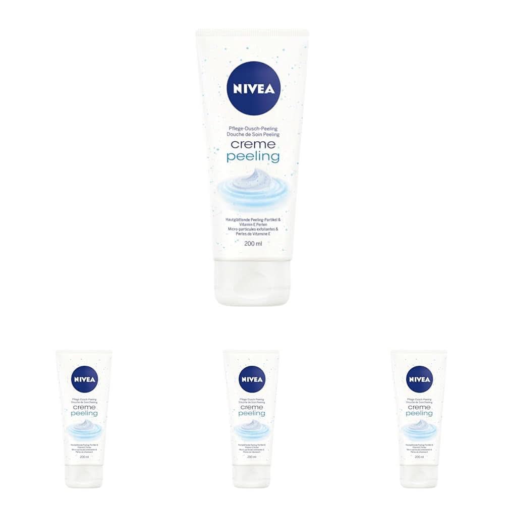 NIVEA Creme Peeling, pflegendes Körperpeeling mit feinen Partikeln und Vitamin E, 200 ml Dusch- und Bad Naty Shop Set 4 x 200 Gramm