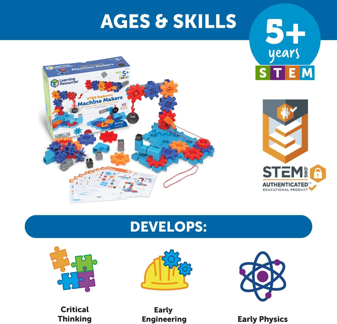 Learning Resources STEM Explorers Maschinenbauer, 50-teilig, ab 5 Jahren, Mint-Spielzeug, Mint-Bauspielzeug, Mint-Baukästen, Technikspielzeug, Spielzeug zum Selberbauen
