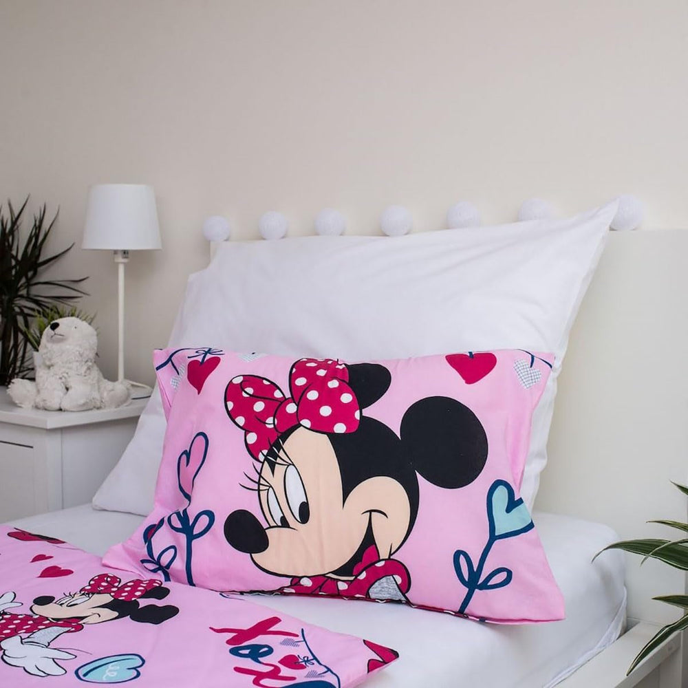 Disney-Bettwäsche, Minnie Mouse Pink Baby, Bettwäsche aus 100 % Baumwolle mit Reißverschluss – Kids Naty Shop