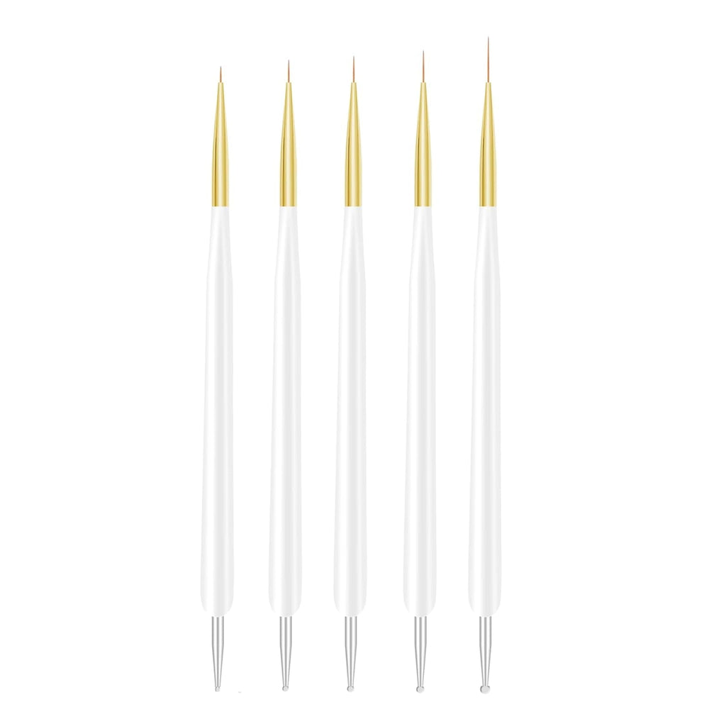 Nagelkunst-Pinsel, 5 Stück, Nailart-Pinsel, Punktierstift-Werkzeuge, Malkunst-Design-Pinsel-Set Für Lange Linien, Dünne Details, Feine Zeichnungsgrößen 7/9/11/15/22 Mm, Schwarz