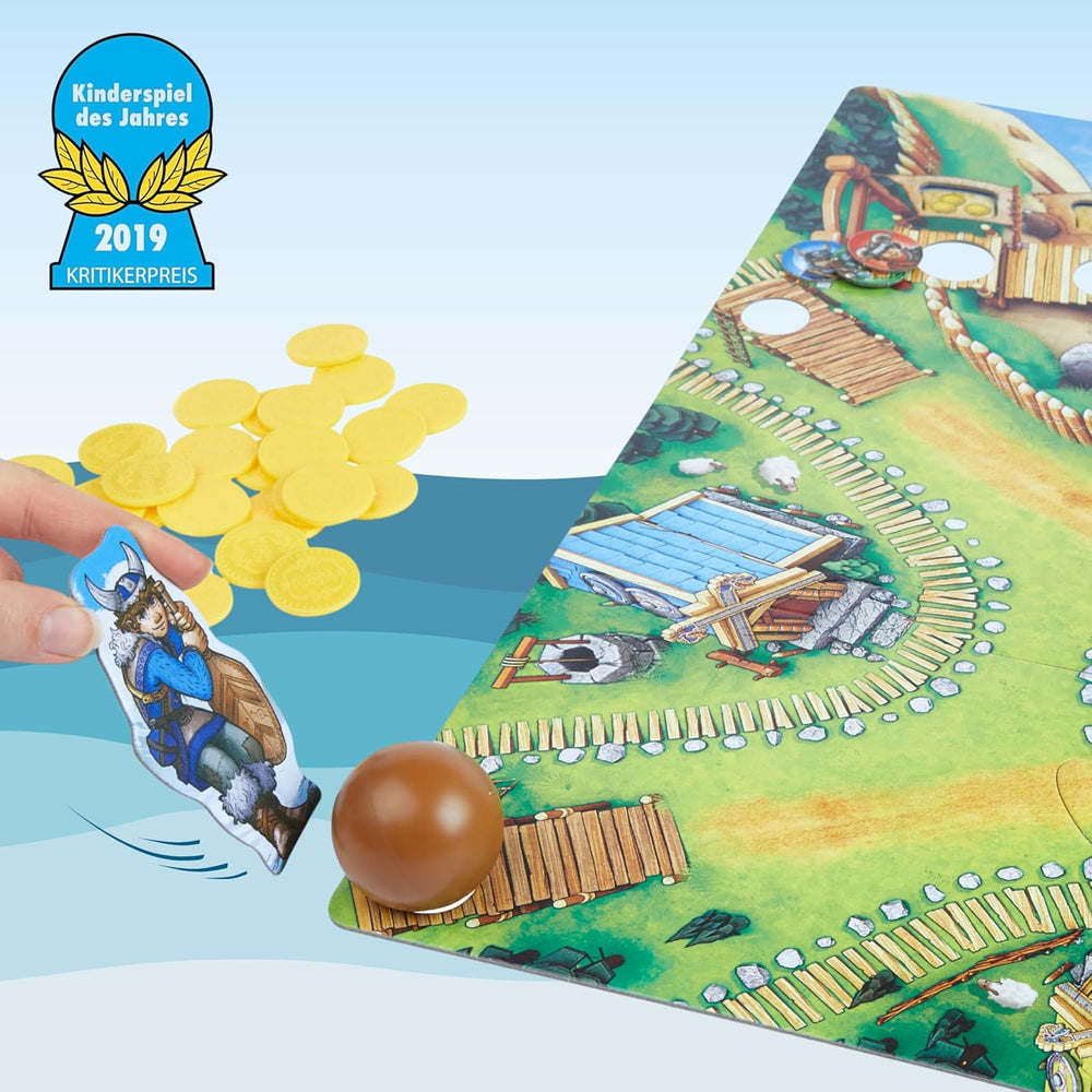 HABA Tal der Wikinger – Schnelles Geschicklichkeitsbrettspiel ab 6 Jahren für 2–4 Spieler – XXL-Spielbrett und 3D-Wikingerschiffe – Fördert Taktik und Mut – 1304697001