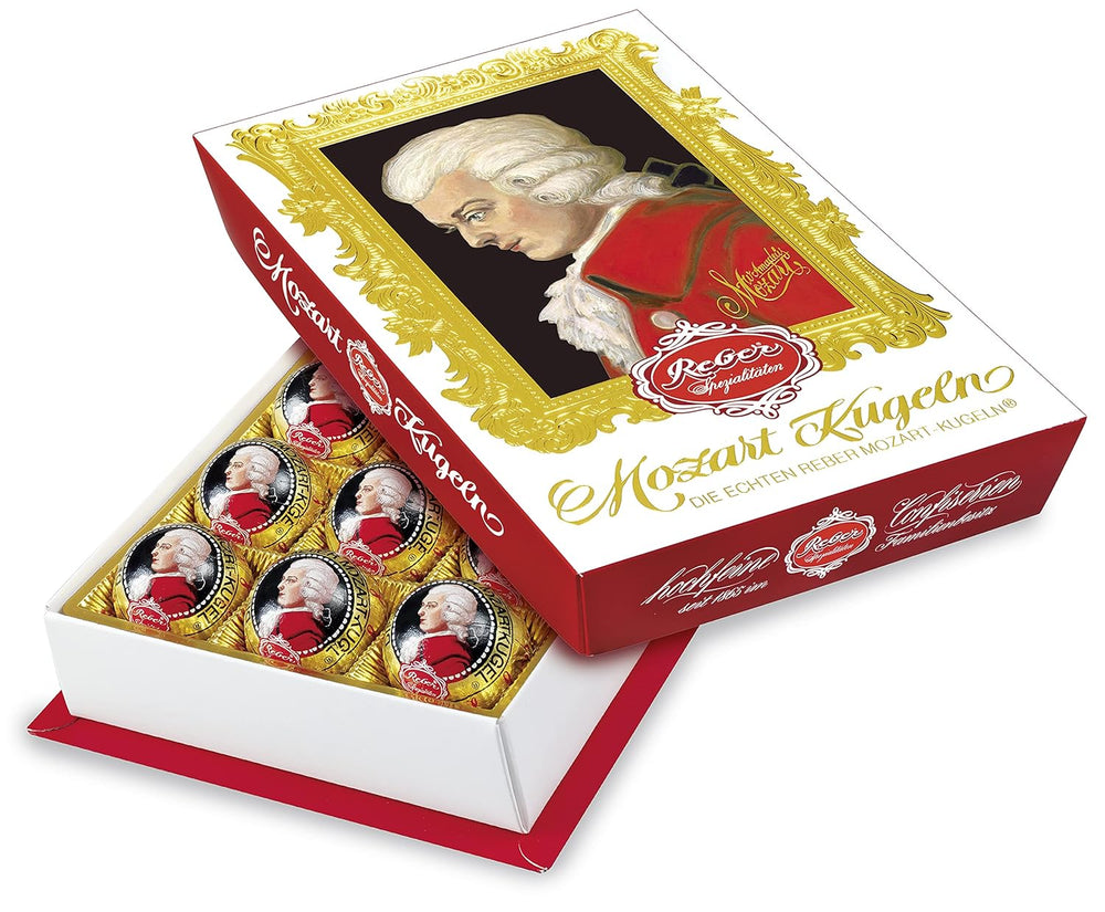 Reber Mozartkugeln mit Zartbitterschokolade, 6er Pack mit Marzipan und Nougat, vegan – 1 x 120 g