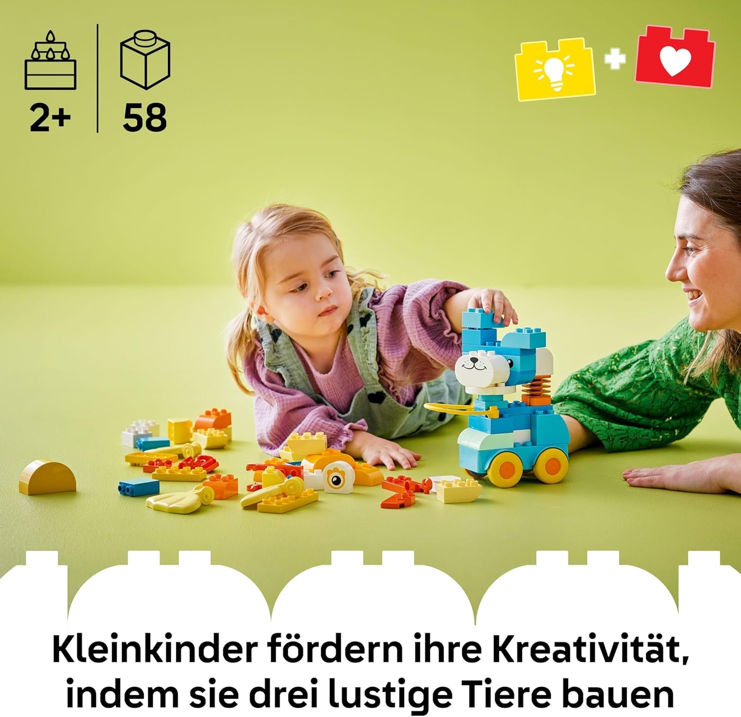 LEGO DUPLO Town Tiere auf Rädern 3-in-1-Set – Montessori Spielzeug zum Bauen von Ente, Fisch oder Hund mit Rädern und Ziehgriff – Geschenk für Mädchen und Jungen ab 2 Jahren – 10448