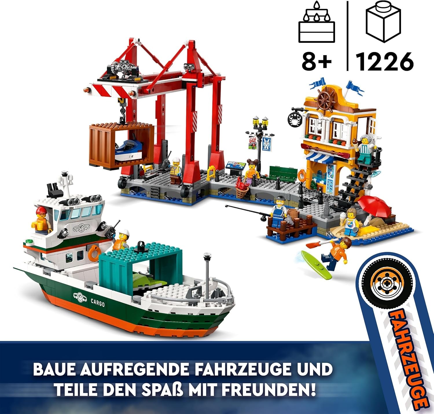 LEGO City Hafen mit Frachtschiff, Bauspielzeug für Jungen und Mädchen ab 8 Jahren, Geschenkidee für Kinder, Containerkran, Spielzeugschiff und 8 Minifiguren 60422 Bausets Besuchen Sie den LEGO-Store