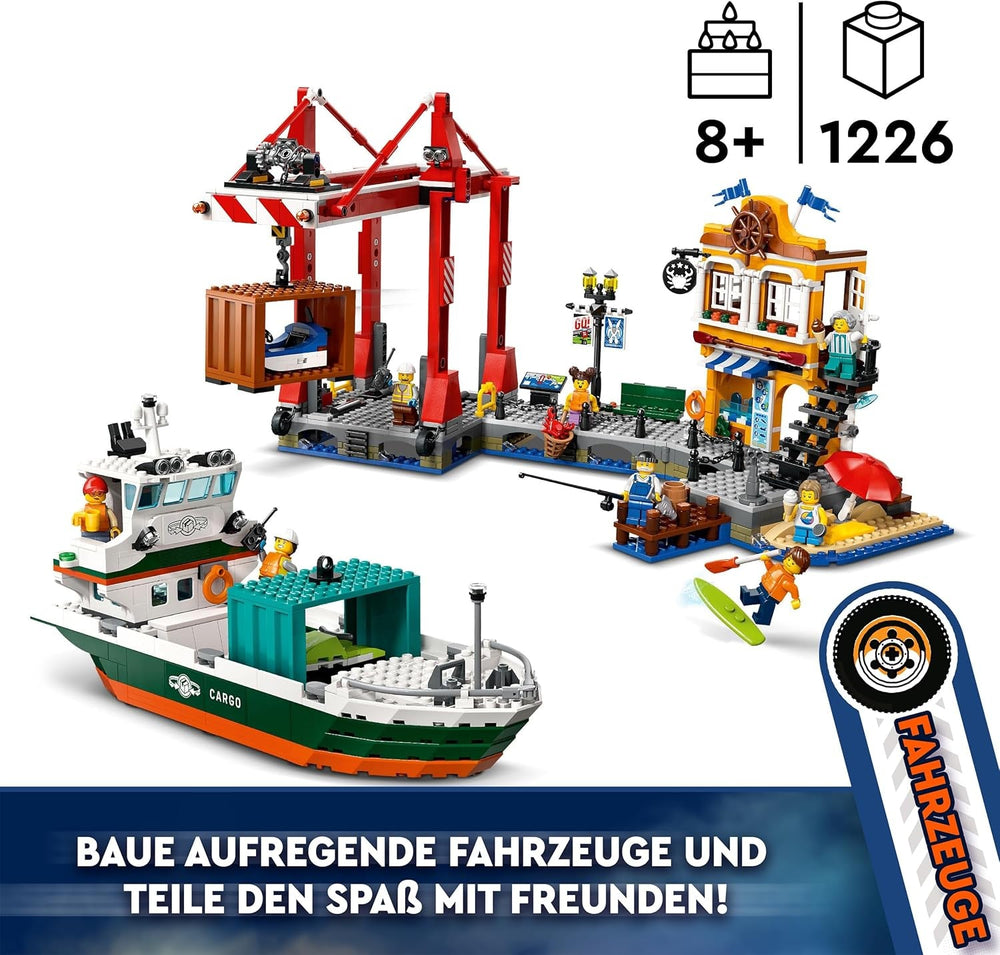 LEGO City Hafen mit Frachtschiff, Bauspielzeug für Jungen und Mädchen ab 8 Jahren, Geschenkidee für Kinder, Containerkran, Spielzeugschiff und 8 Minifiguren 60422 Bausets Besuchen Sie den LEGO-Store