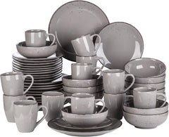 Set de veselă Vancasso pentru 12 persoane, set de veselă din gresie Navia, set combinat de 48 de piese cu farfurii, farfurii pentru salată, boluri și cești, aspect vintage, design natural