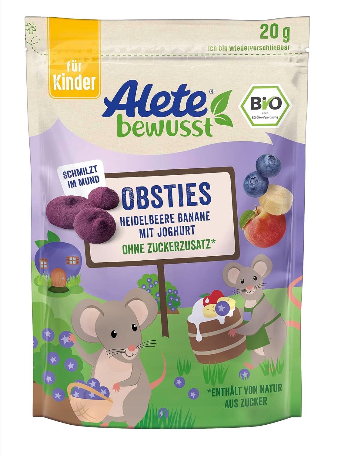 Andere Bewusst Obsties, Blaubeere und Banane mit Joghurt, ab 3 Jahren, gefriergetrocknete Bio-Fruchtchips, 20 Gramm Mutter und Kind Naty Shop