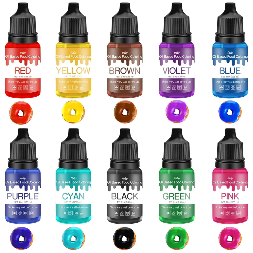 Fettlösliche Lebensmittelfarbe - 10 Farben Ölbasis Lebensmittelfarben Für Schokolade, Süssigkeit, Kuchen, Backen, Macaron - Konzentrierte Lebensmittelfarbe Für Tortendeko, Buttercreme, Fondant - Je 10Ml Naty Shop