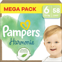 Pampers Harmonie Windeln, Größe 6, 58 Windeln, 13 kg +, weicher Hautschutz und 100 % saugfähig. Mutter und Kind Naty Shop
