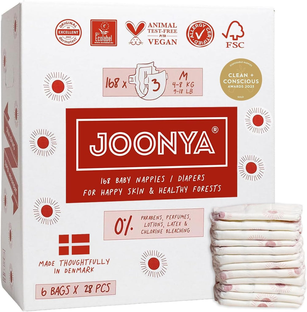 Babywindeln, Größe 3M (4-8 kg) – 1 Beutel mit 28 Stück – Keine Schadstoffe, umweltfreundlich, sehr saugfähig, für den Nachtgebrauch geeignet, ultradünn und weich – Hergestellt in Dänemark