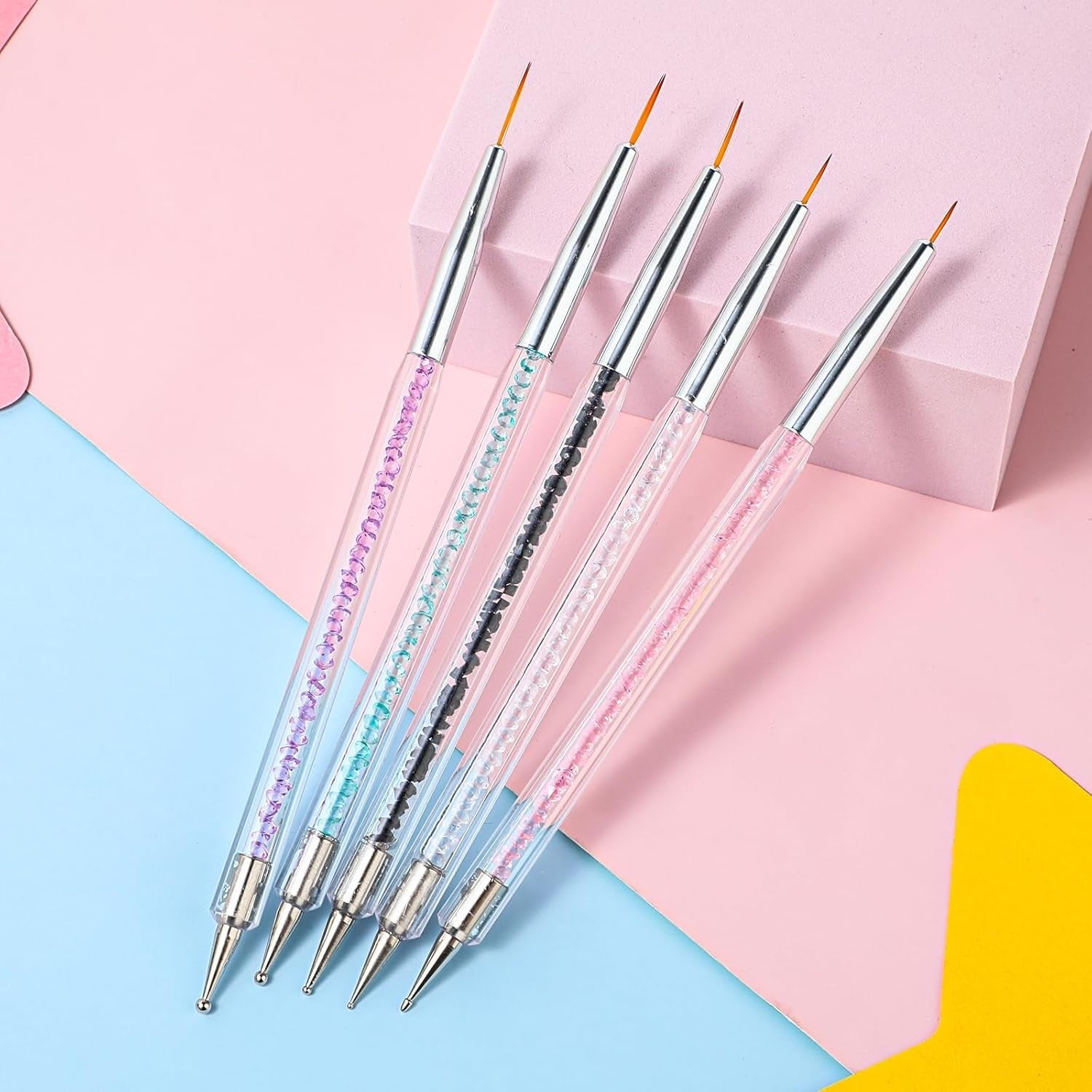 5 Stück Nail Art Pinsel Set Dotting Tool Nailart Pinsel Nageldesign Double Ended Dotting Pen Strass Professional Acryl Feinmalerei Nail Art Design