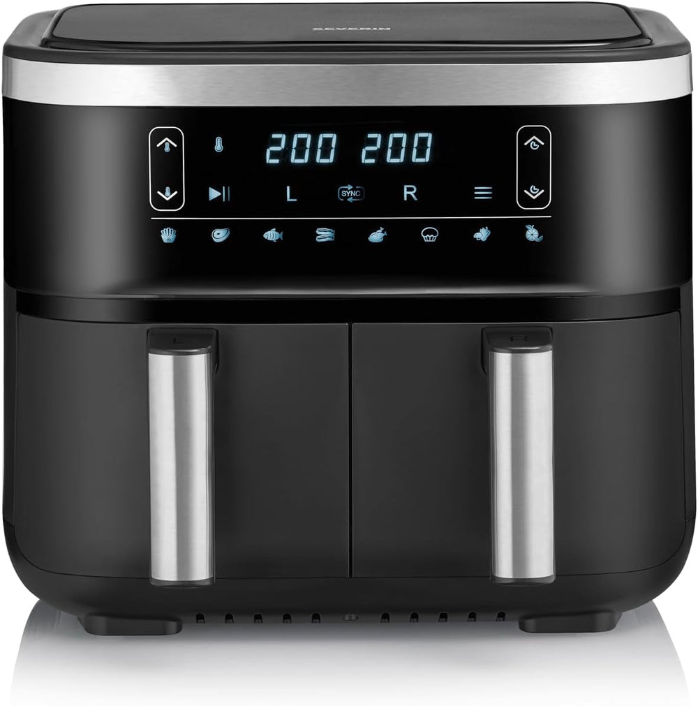 SEVERIN Doppel-Heißluftfritteuse mit Garraum 2 X 3,8 L, 8 Automatikprogramme Haushaltsgeräte Naty Shop 2 X 3,8 Liter Garkorb (Parallelnutzung) / 8 Automatik-Programme