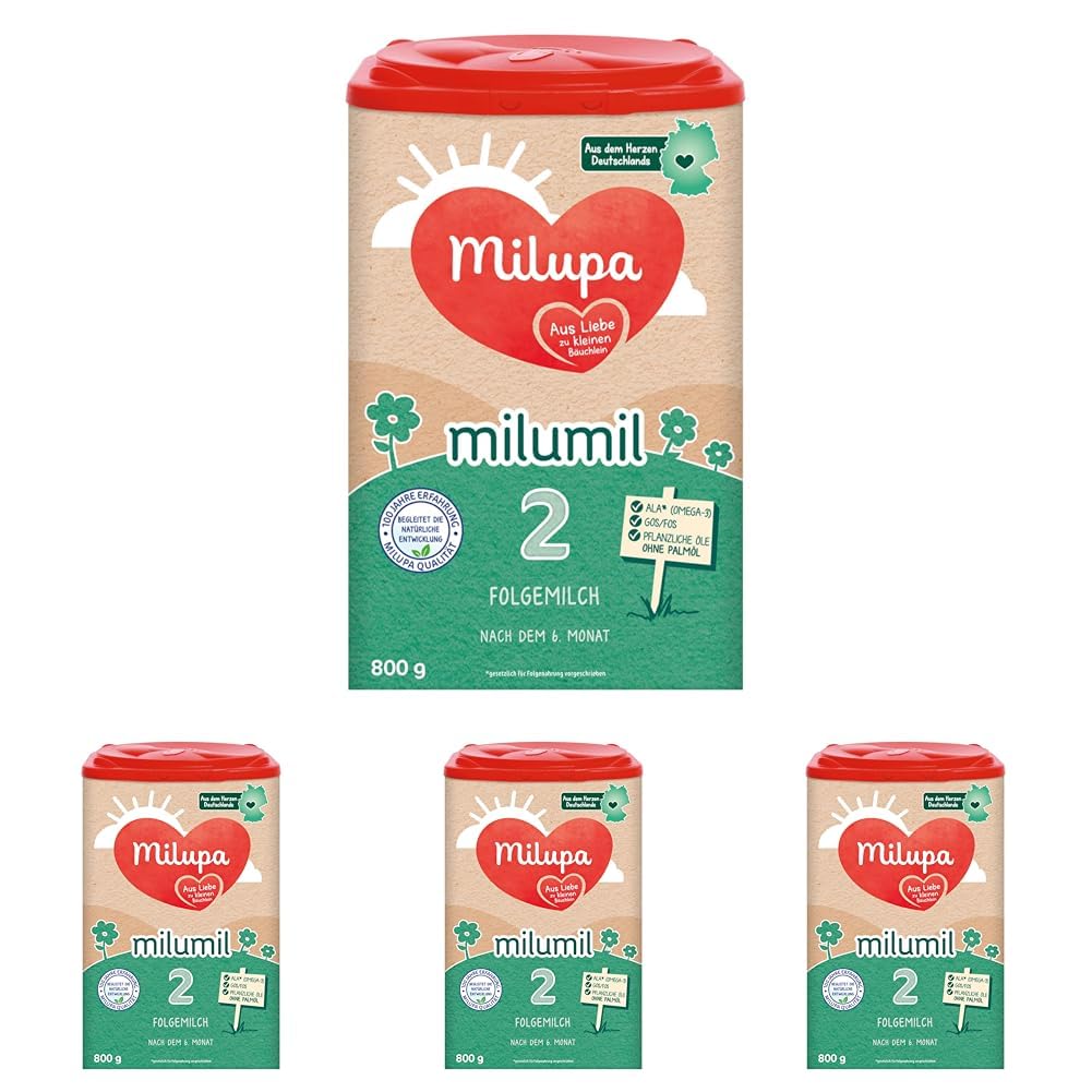 Milupa Milumil Pre, Milchpulver für Babys – Mit wichtigen Nährstoffen und ohne Palmöl – 800 g Naty Shop 4 x 800 Gramm Milumil 2