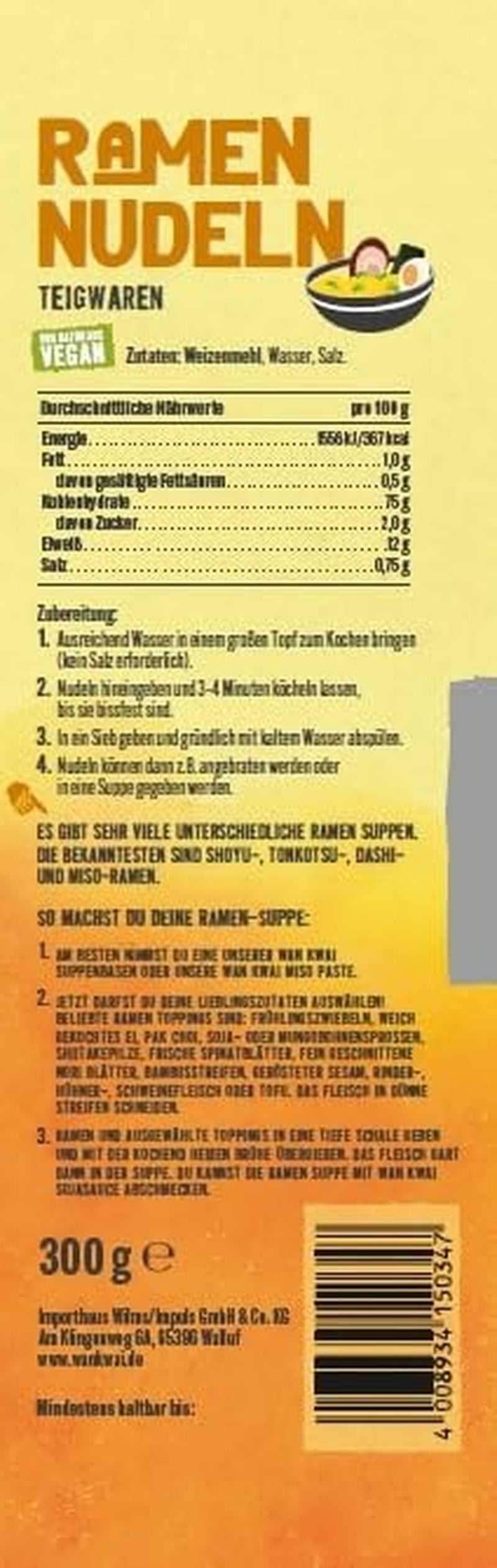 Wan Kwai Ramen Nudeln 300g – Authentischer Geschmack für die asiatische Küche. Vielseitig einsetzbar, schnell zubereitet, hochwertige Zutaten. Ideal für Suppen und Wok-Gerichte.