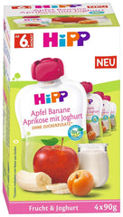 Hipp Bio Obst und Joghurt Apfel Banane Aprikose mit Joghurt 4 x 90 g, 4er Pack (4 x 4 x 90 g) Mutter und Kind Naty Shop