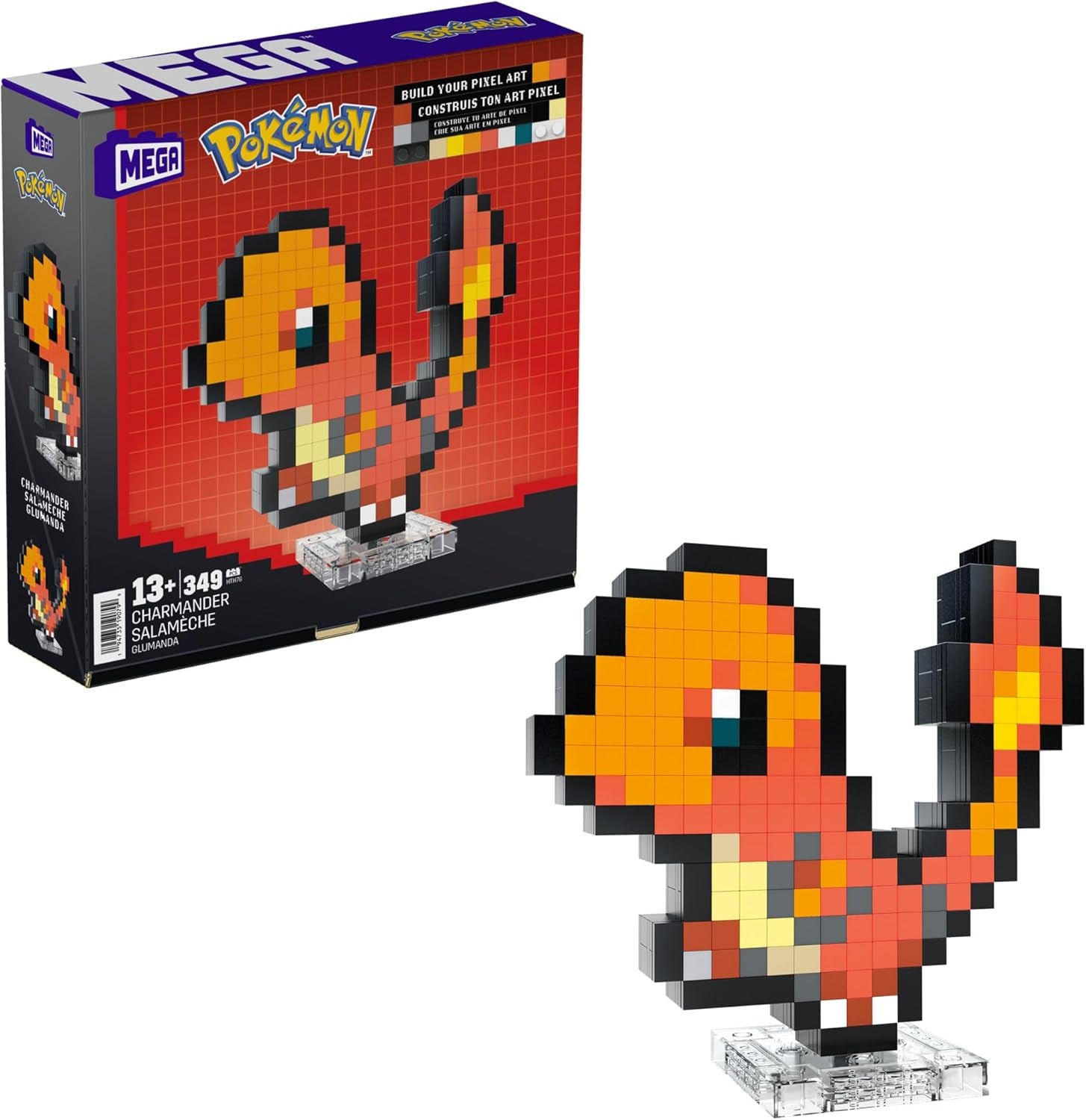 MEGA Pokémon Schiggy - zusammenbaubare Figur im Retro-Look, Pixel Art, 15 cm groß, inklusive Basis zur Wandmontage, für Erwachsene und erfahrene Sammler, HTH77