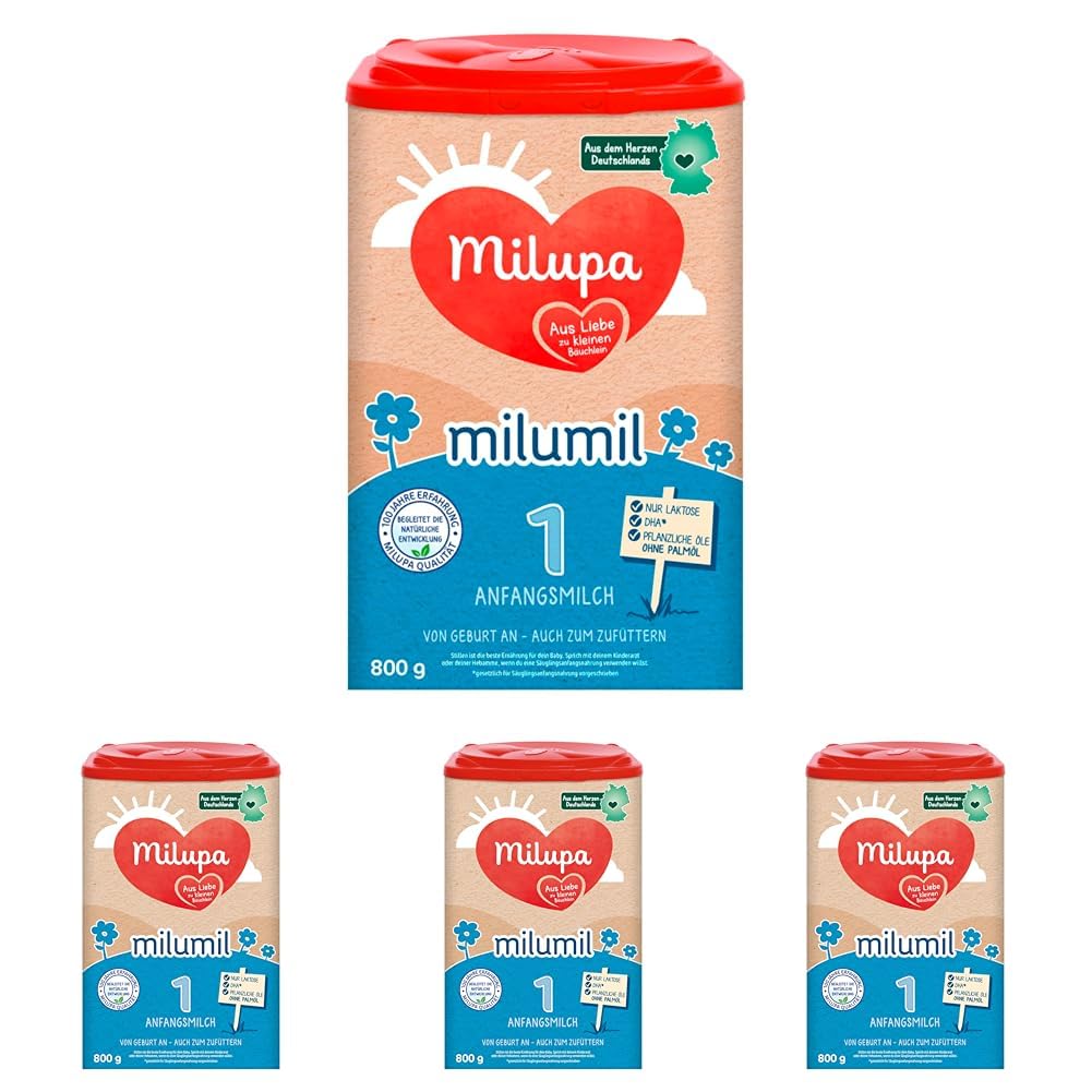 Milupa Milumil Pre, Milchpulver für Babys – Mit wichtigen Nährstoffen und ohne Palmöl – 800 g Naty Shop 4 x 800 Gramm Milumil 1
