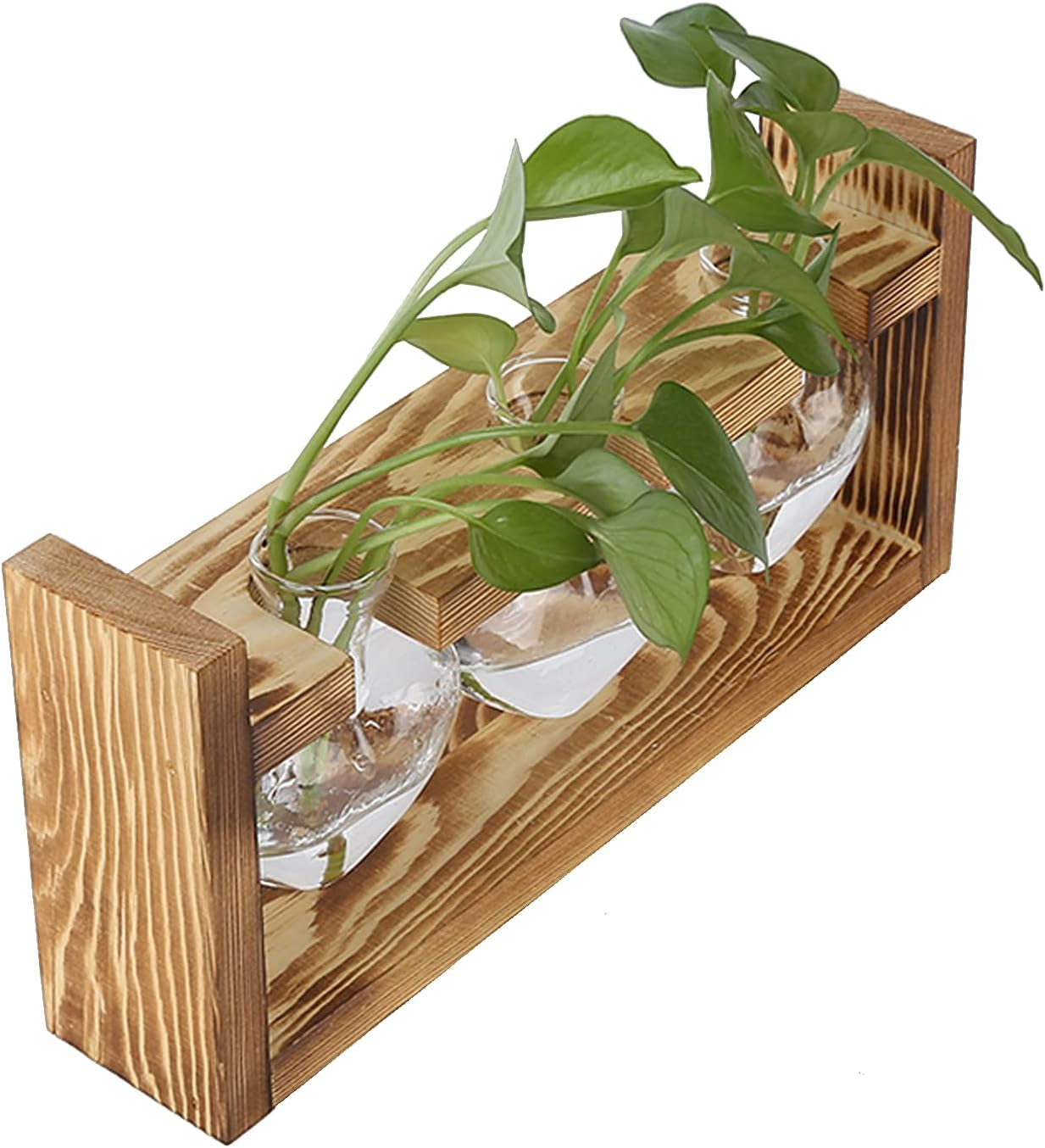Holzständer-Pflanzenterrarium, herzförmige Tischvase, klare Glas-Hydrokulturpflanzen für Hausgarten-Dekoration, Hydrokultur-Blumendekoration für Büro, Wohnzimmer, Küche (A)