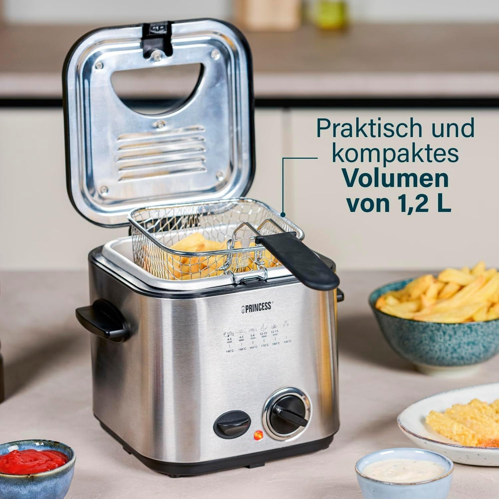 Princess 182611 Mini-Fondue-Fritteuse – schnelles Aufheizen – Geruchsfilter – 1,2 Liter Fassungsvermögen, Silber Haushaltsgeräte Naty Shop