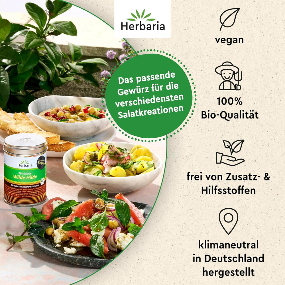 Herbaria Wilde Hilde bio 100g M-Dose-fertige Bio-Gewürzmischung - Salatgewürz für ausgefeilte Salate - mit erlesenen Zutaten - in nachhaltiger Aromaschutz-Dose