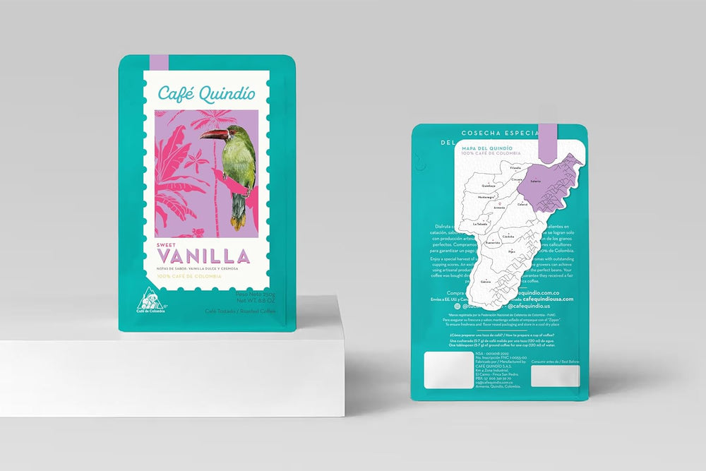 Cafe Quindio Specialty Coffee - boabe de cafea 100% Arabica, Columbia - cu note naturale de vanilie dulce (250g) - ideală pentru cafea filtrată, aparate portafilter sau presă franceză