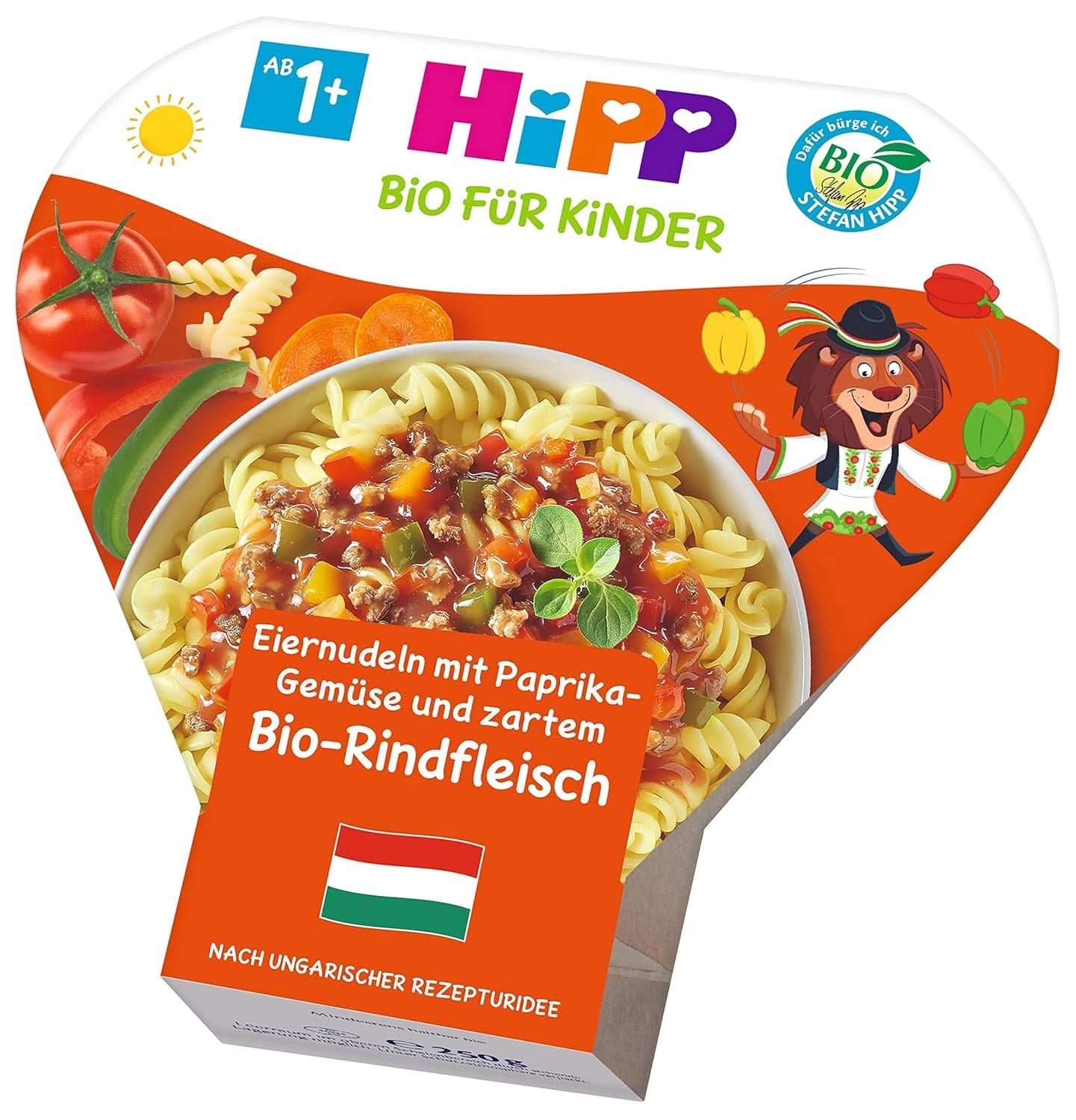 Hipp Bio Für Kinder Kinderteller - Menüs in der Schüssel - Nudeln mit Eiern, Gemüse mit Paprika und zartem Bio-Rindfleisch, 6er-Pack Mutter und Kind Naty Shop