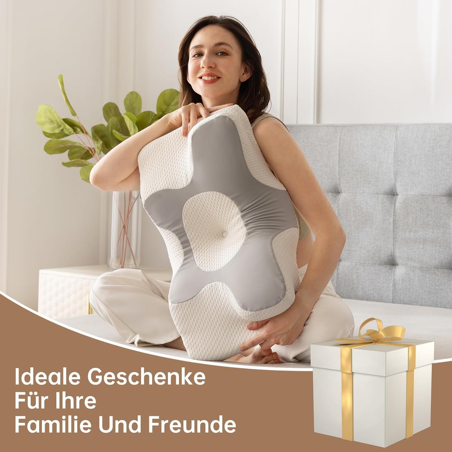 Homyrium Pernă ergonomică pentru gât Pernă ortopedică Pernă de sprijin pentru gât din spumă de memorie Pernă anti sforăit Pernă pentru dormit lateral, spate și stomac gri Perne ortopedice cervicale Naty Shop