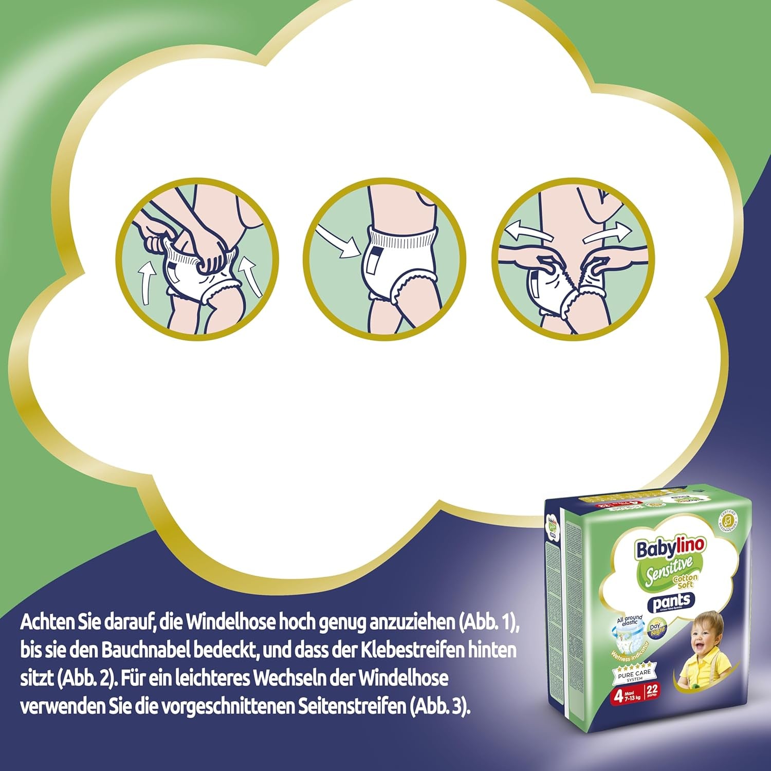 Windeln Sensitive Cotton Soft, Größe 4, Pants Maxi (7-13 kg), 22 Stück