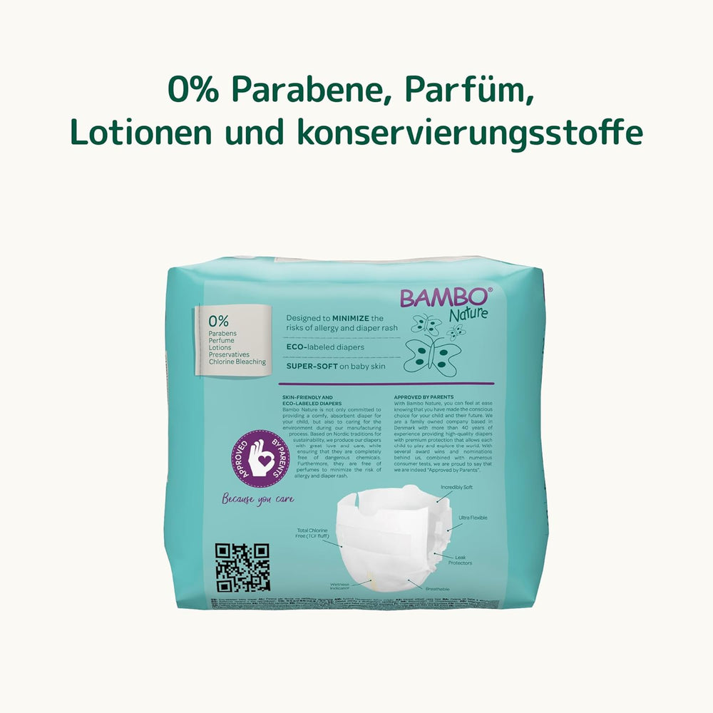 Bambo Nature Windeln für Babys, Größe 0 (1-3 kg), 144 Stück, Monatsbox | Premium-Windeln mit verbessertem Auslaufschutz | Ultimativer Komfort und Freiheit für Neugeborene | Dermatologisch getestete Windeln