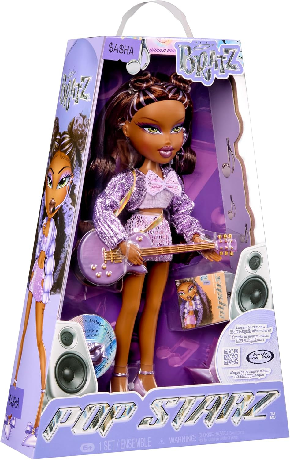 BRATZ Pop Starz Sasha – Păpușă la modă cu breloc de colecție, ținută și accesorii muzicale