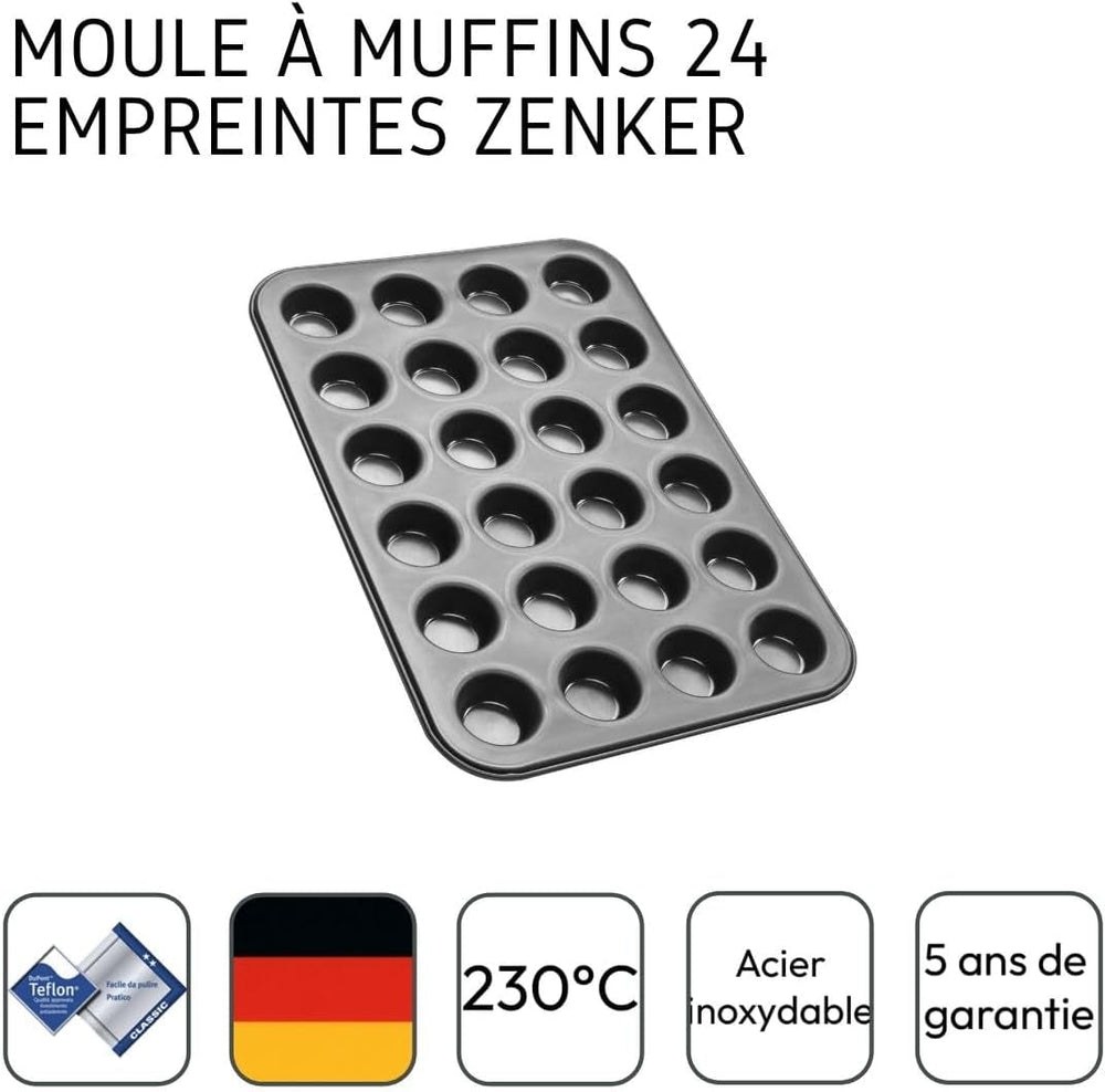 Zenker 6541 Black Metallic 24Er Mini-Muffinform – Antihaftbeschichte Für Perfekte Mini-Muffins, Ø 4,5 cm, ​​Made in Germany Formen und Backbleche Naty Shop