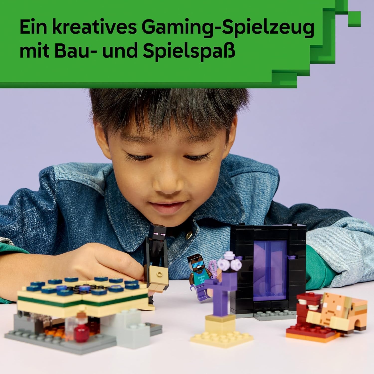 LEGO Minecraft Reise durch Nether und Endportal - Kinder Spielzeug mit Helden, Enderman und Baby Hoglin Figuren - Set mit Minecraft Figur - Gamer Geschenk für Jungen und Mädchen ab 7 Jahren - 21584