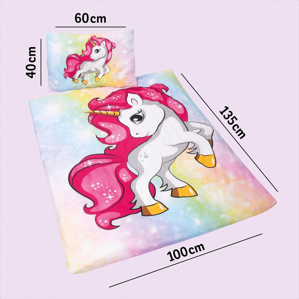 Bettwäsche für Mädchen, Einhorn, 100 x 135 cm und 40 x 60 cm, Baumwolle Bettwäsche - Kinder Naty Shop