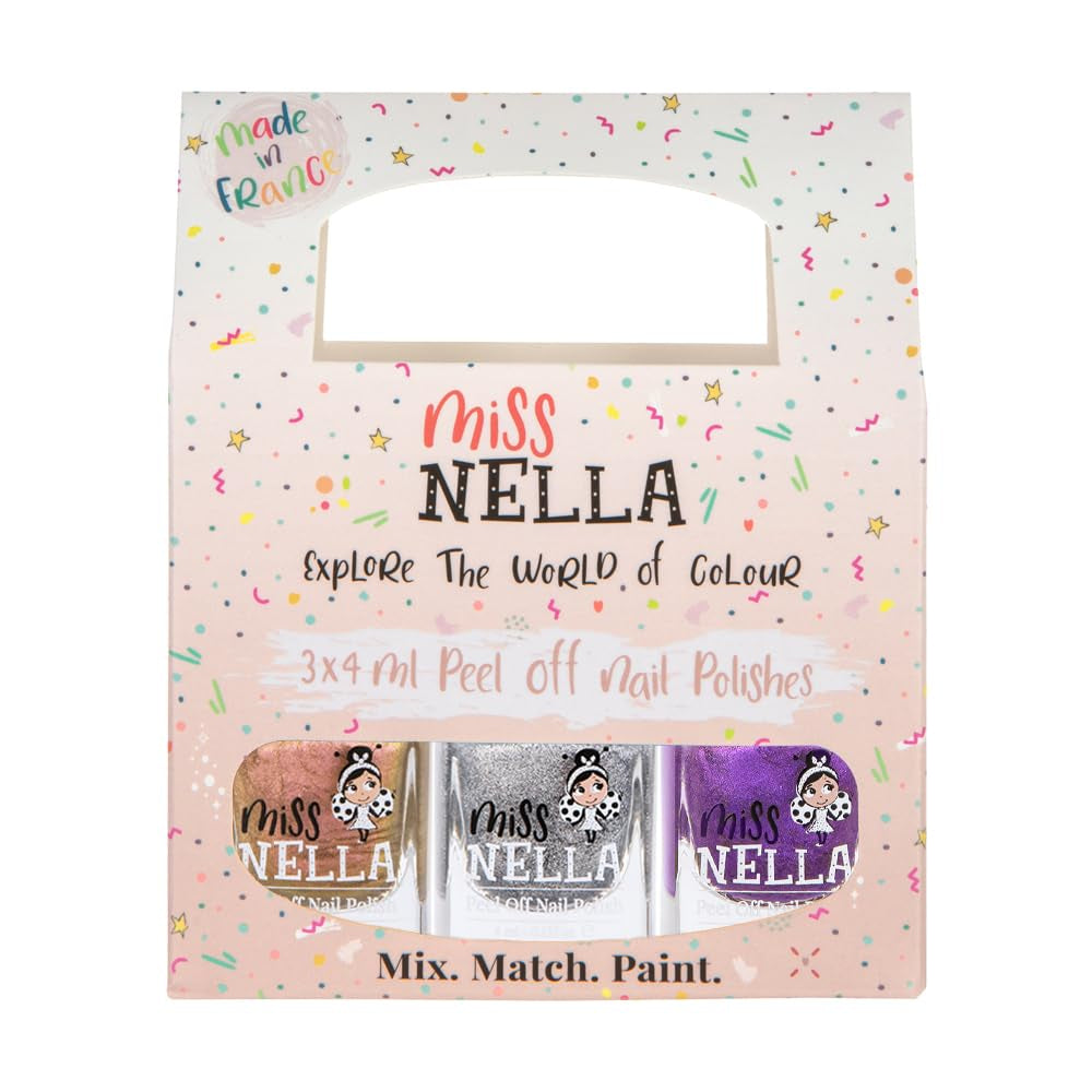 Miss Nella Magic Collection 4-teiliges Glitzer-Nagellack-Set: Rosa, Rot, Gold und Blau, spezieller entfernbarer Nagellack für Kinder, ungiftig, auf Wasserbasis, geruchlos